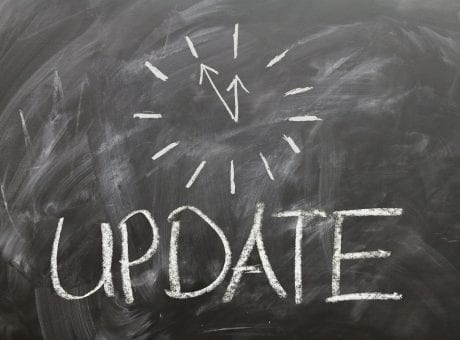 blackboard with the word update