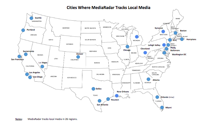Cities Where MediaRadar Tracks Local Media