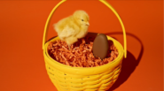 Reeses Easter chocolate ad with chick in a basket