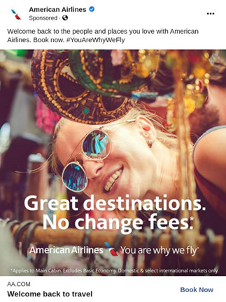 American Airlines Great destinations No change fees ad creative